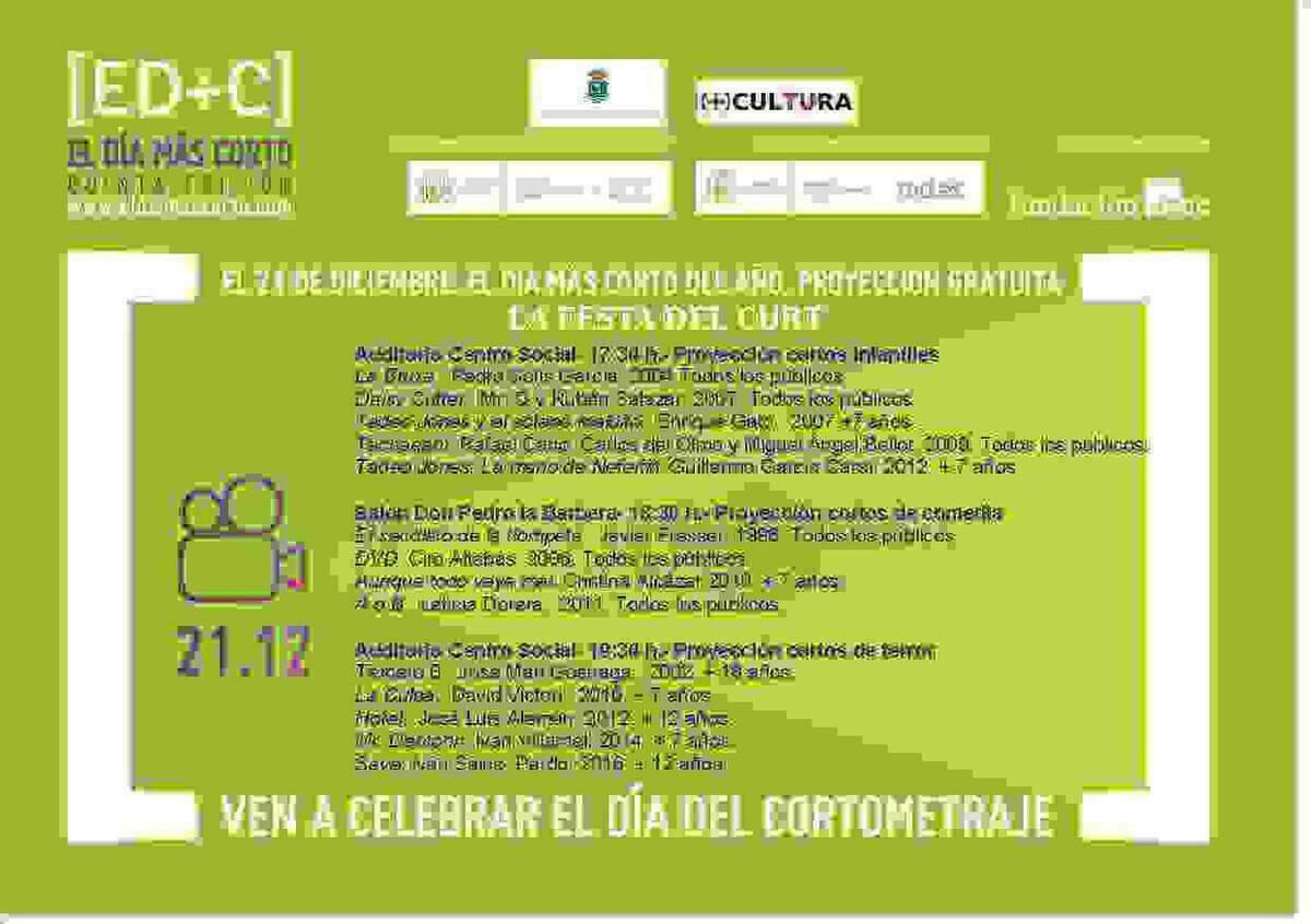 La Vila Joiosa se une a la celebraci&oacute;n del &lsquo;D&iacute;a m&aacute;s corto [ED+C]&rsquo; y programa para el 21de diciembre &lsquo;La Festa del Curt&rsquo; con proyecciones gratuitas para todos los p&uacute;blicos