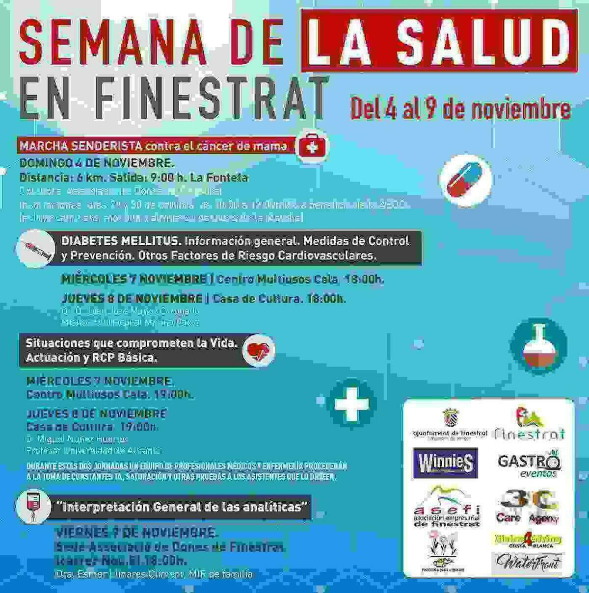 Finestrat celebra la semana de la salud del 4 al 9 de noviembre con charlas de prevenci&oacute;n y la II marcha contra el c&aacute;ncer de mama