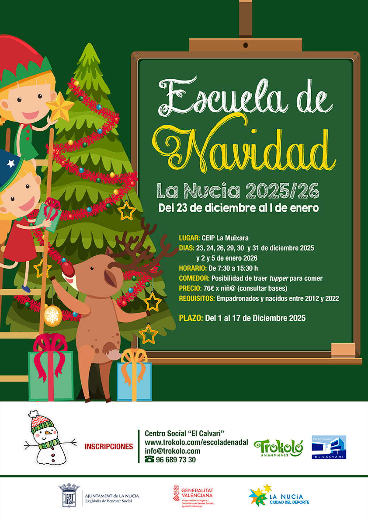 Últimos días de inscripción para la XVI Escuela de Navidad de La Nucía 