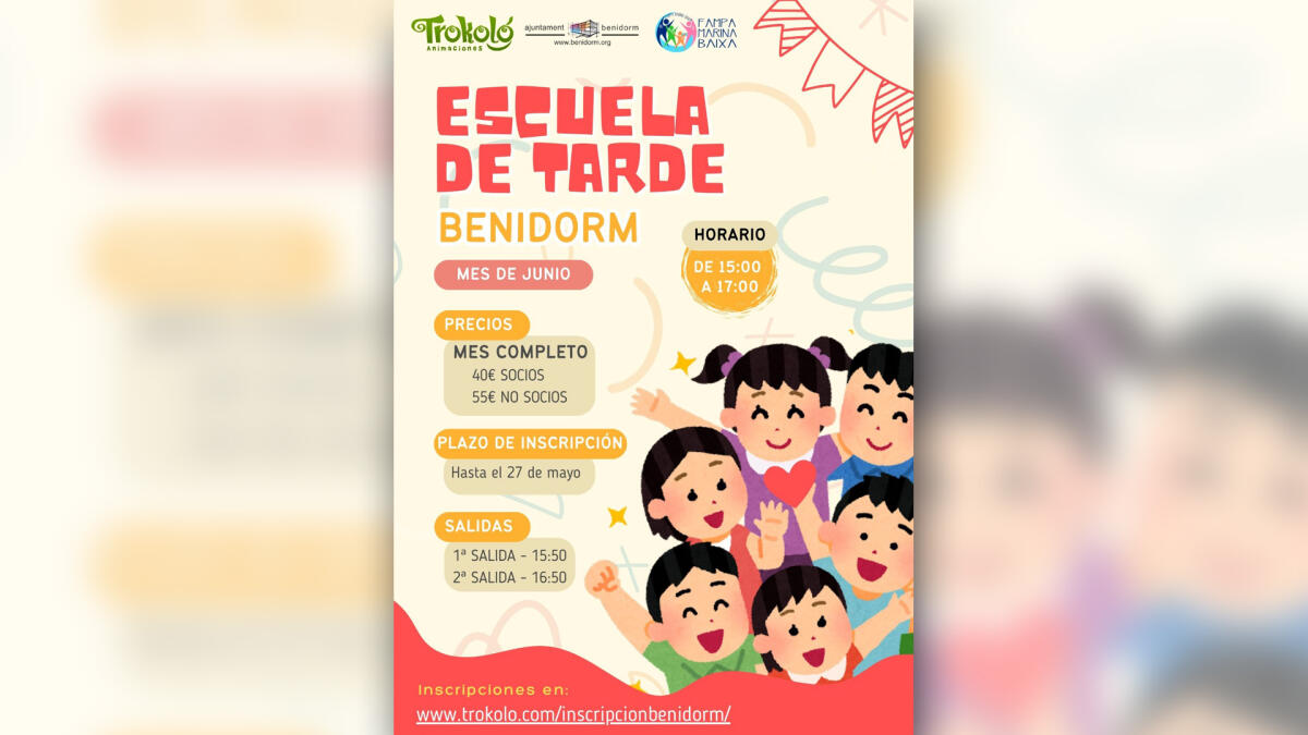 Benidorm pone en marcha la ‘Escuela de Tarde’ para facilitar la conciliación de las familias en el mes de junio