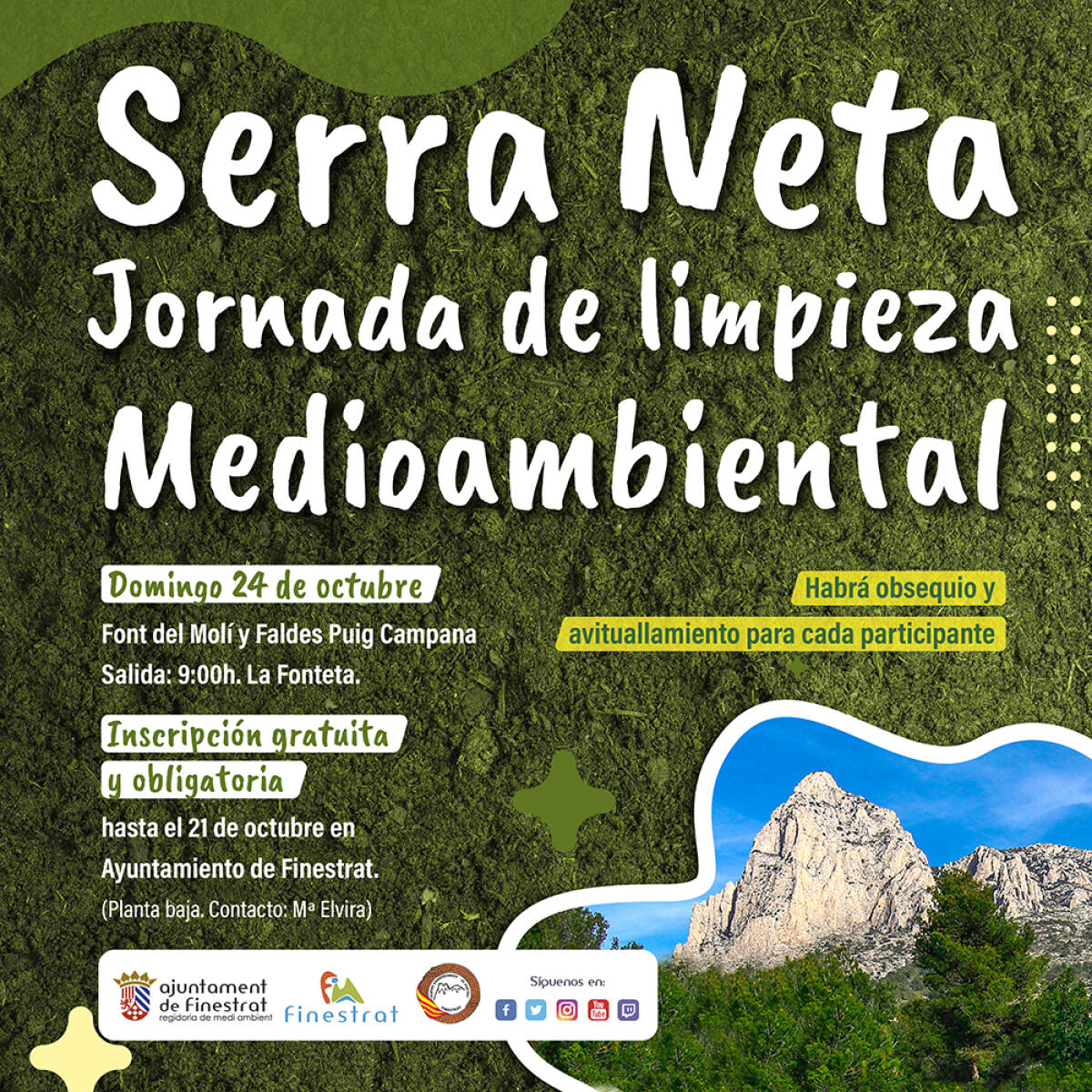 ÚLTIMOS DÍAS DE INSCRIPCIÓN A LA JORNADA DE LIMPIEZA MEDIOAMBIENTAL “SERRA NETA” QUE SE CELEBRA ESTE DOMINGO 24 POR LAS FALDAS DEL PUIG CAMPANA