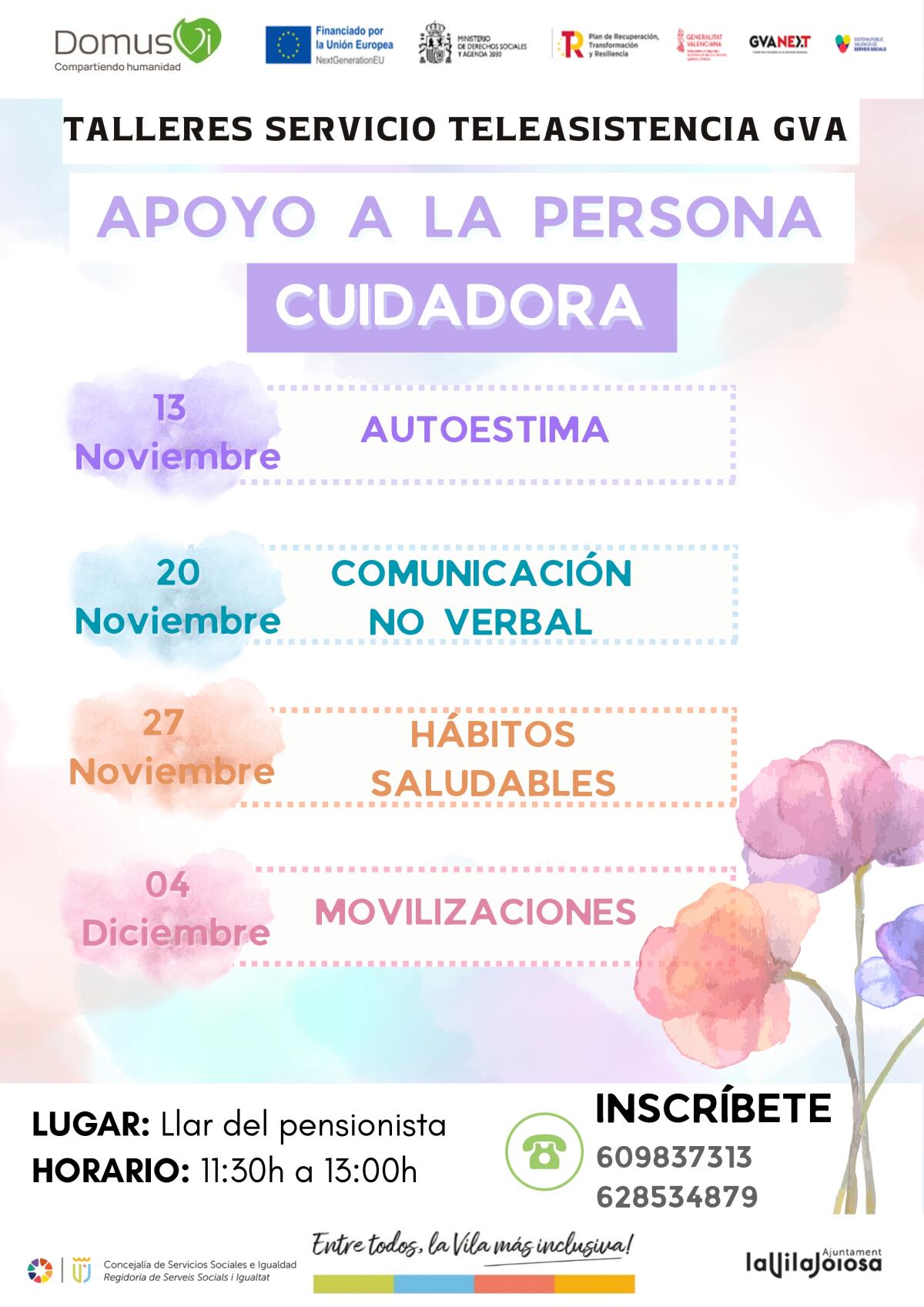 Villajoyosa acoge nuevos talleres para mayores en situaci&oacute;n de dependencia y sus cuidadores para mejorar su calidad de vida