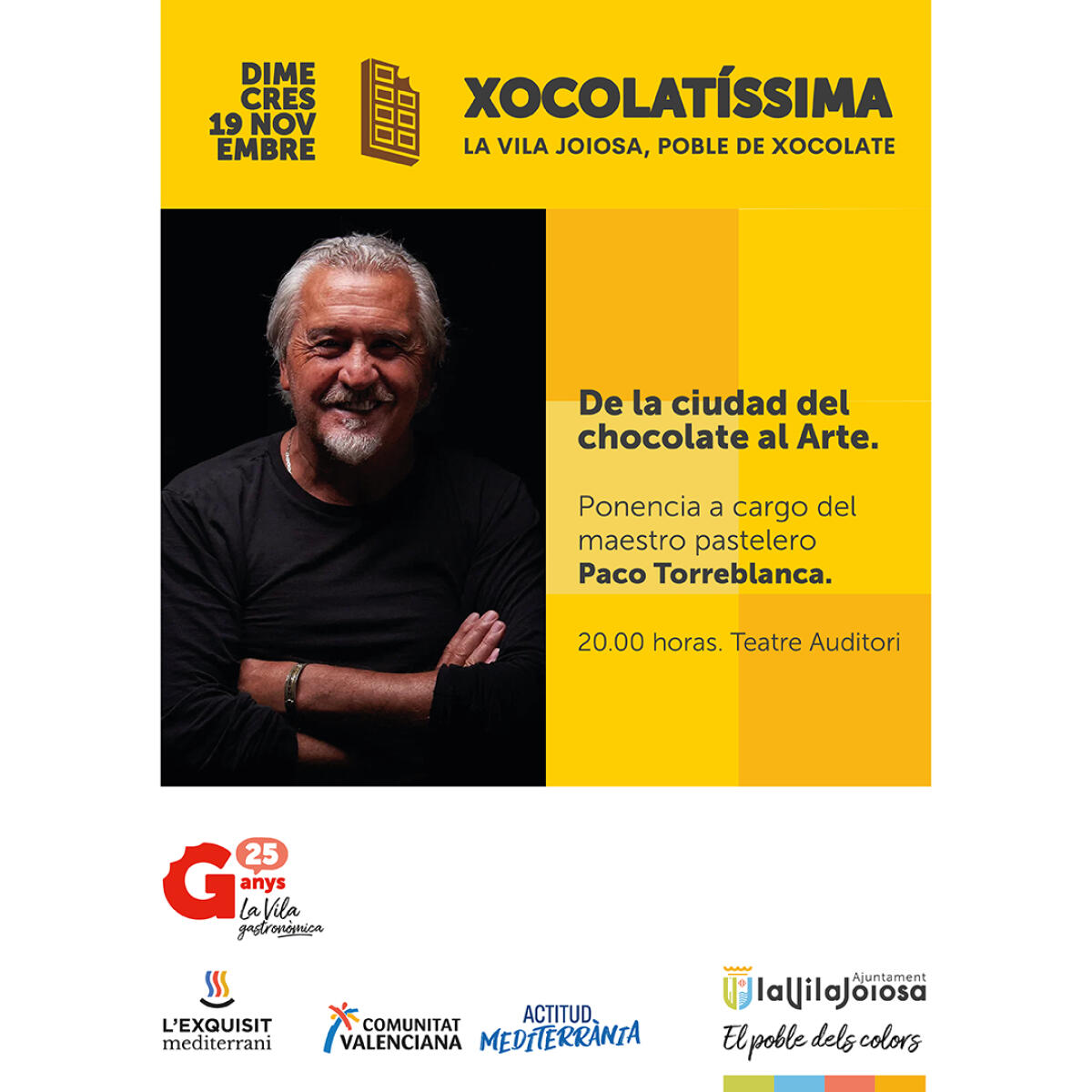 El maestro pastelero Paco Torreblanca ofrecerá la ponencia “De la ciudad del chocolate al Arte” como inicio de Xocolatíssima 2025