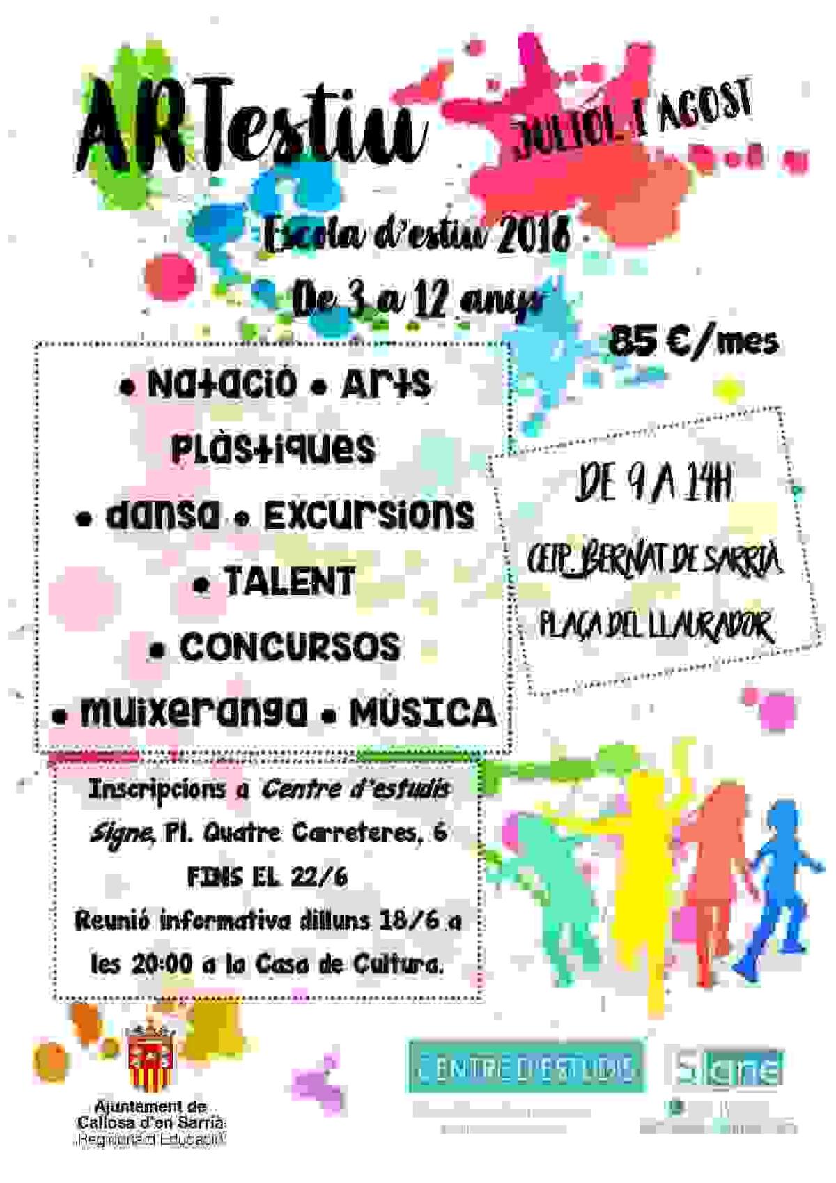   Callosa &middot; Abierto el plazo de inscripci&oacute;n de las escuelas de verano 2018 &lsquo;ARTestiu&rsquo; y &lsquo;AULAestiu&rsquo;