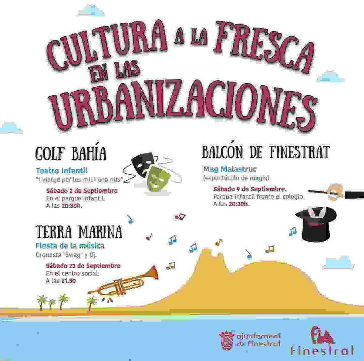 Finestrat organiza para septiembre un ciclo de actuaciones en las urbanizaciones con el lema &ldquo;cultura a la fresca&rdquo;