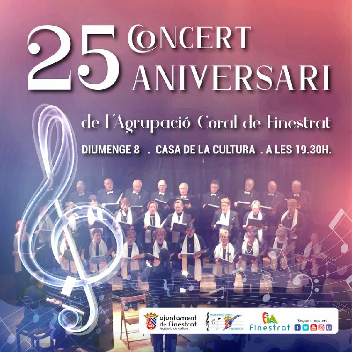 ESTE DOMINGO, 8 DE MAYO, CONCIERTO EXTRAORDINARIO POR LOS 25 AÑOS DE L’AGRUPACIÓ CORAL DE FINESTRAT 