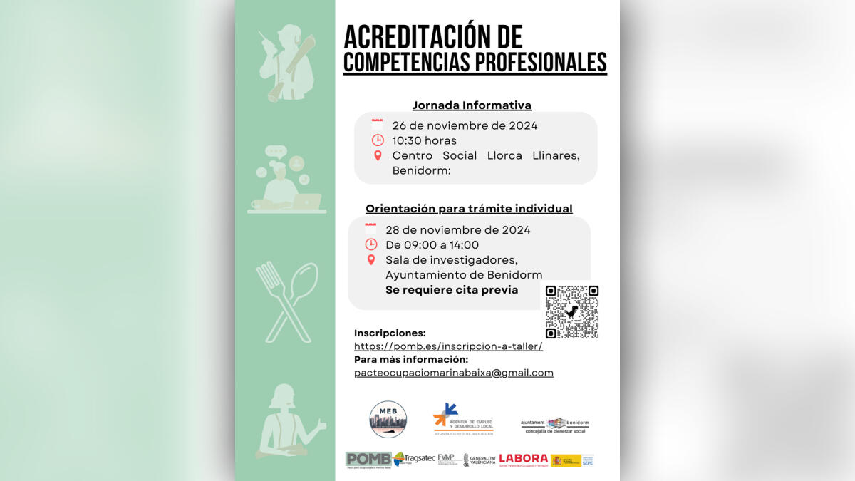 La Mesa de Empleo de Benidorm organiza una jornada informativa sobre la acreditación de competencias profesionales