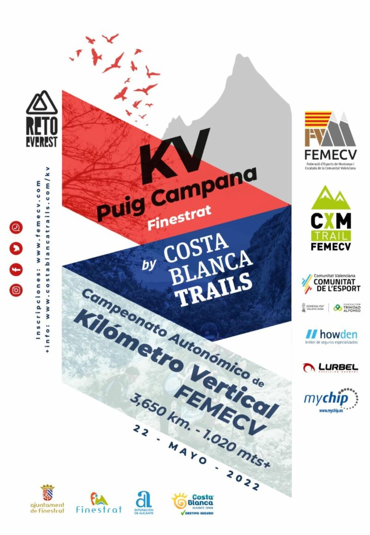 ÚLTIMOS DÍAS PARA PARTICIPAR EN EL CAMPEONATO AUTÓNOMICO KILÓMETRO VERTICAL QUE SE DISPUTA EN EL PUIG CAMPANA DE FINESTRAT EL DOMINGO 22 DE MAYO