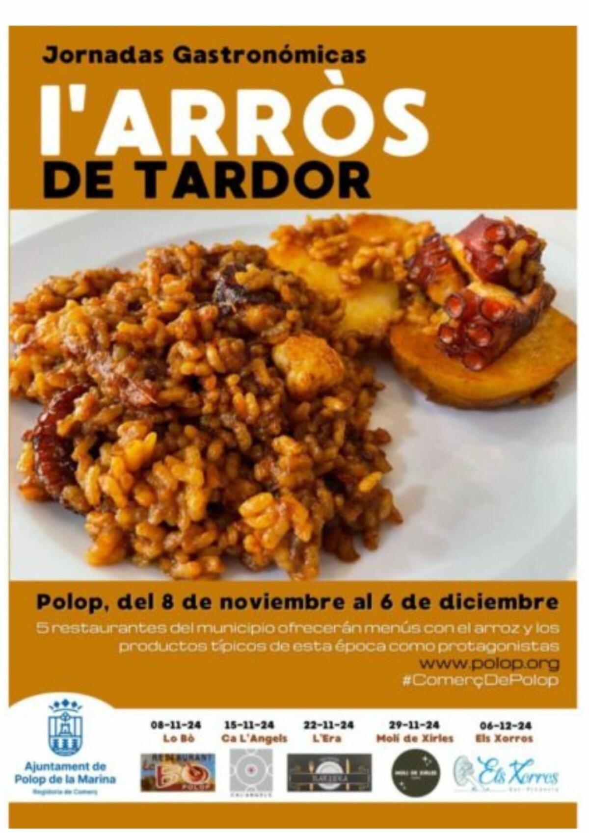 Polop de la Marina celebrará las Jornadas Gastronómicas «L’Arròs de Tardor» durante cinco viernes de otoño