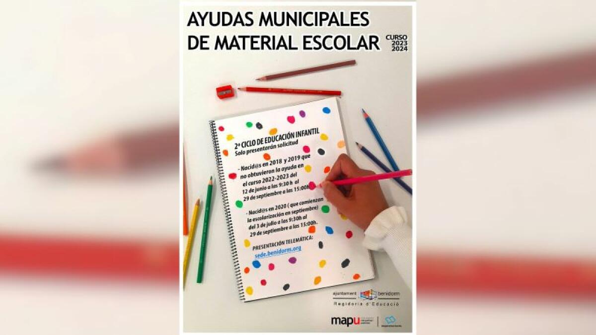 Educación lanza las ayudas a la compra de material escolar para el alumnado de 2º ciclo de Infantil, que serán de 63 euros