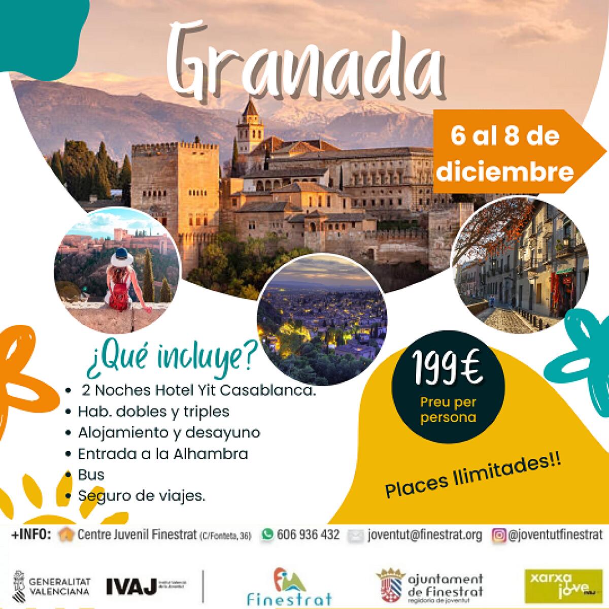 LA CONCEJALÍA DE JUVENTUD DE FINESTRAT ORGANIZA UN VIAJE LÚDICO CULTURAL A GRANADA PARA EL PUENTE DE DICIEMBRE