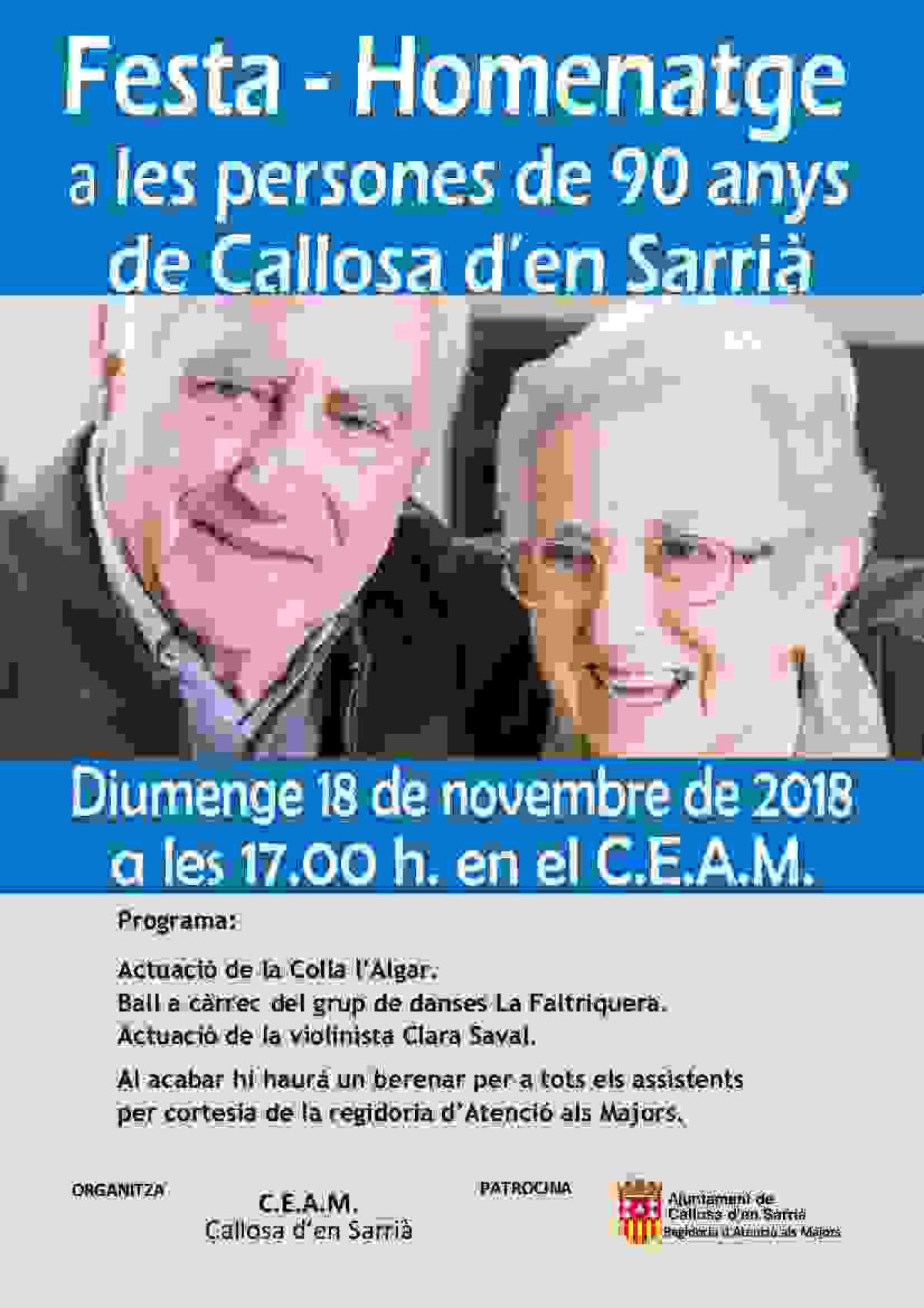 Callosa &middot; Ayuntamiento y CEAM celebran el domingo una fiesta homenaje a las personas de 90 a&ntilde;os