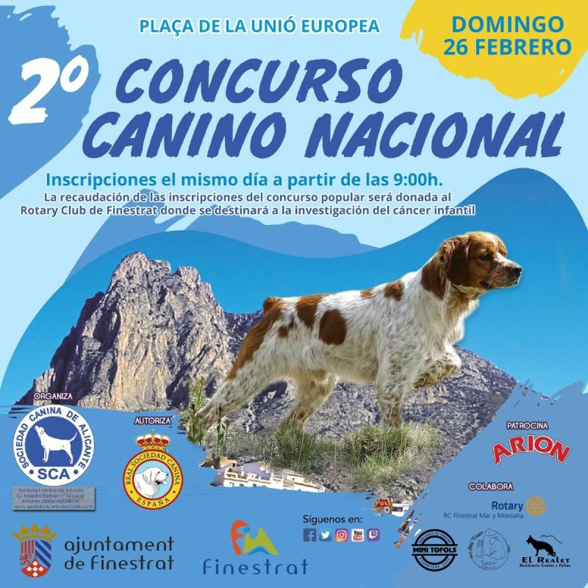 ESTE DOMINGO 26 DE FEBRERO FINESTRAT ACOGE EL II CONCURSO CANINO EN LA PLAÇA DE LA UNIÓ EUROPEA