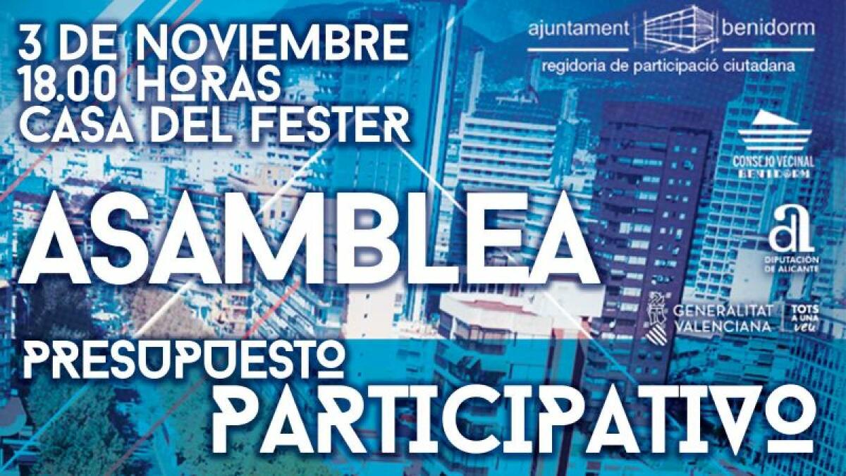 Benidorm recupera mañana la asamblea de presupuestos participativos para dar visibilidad a las propuestas vecinales 