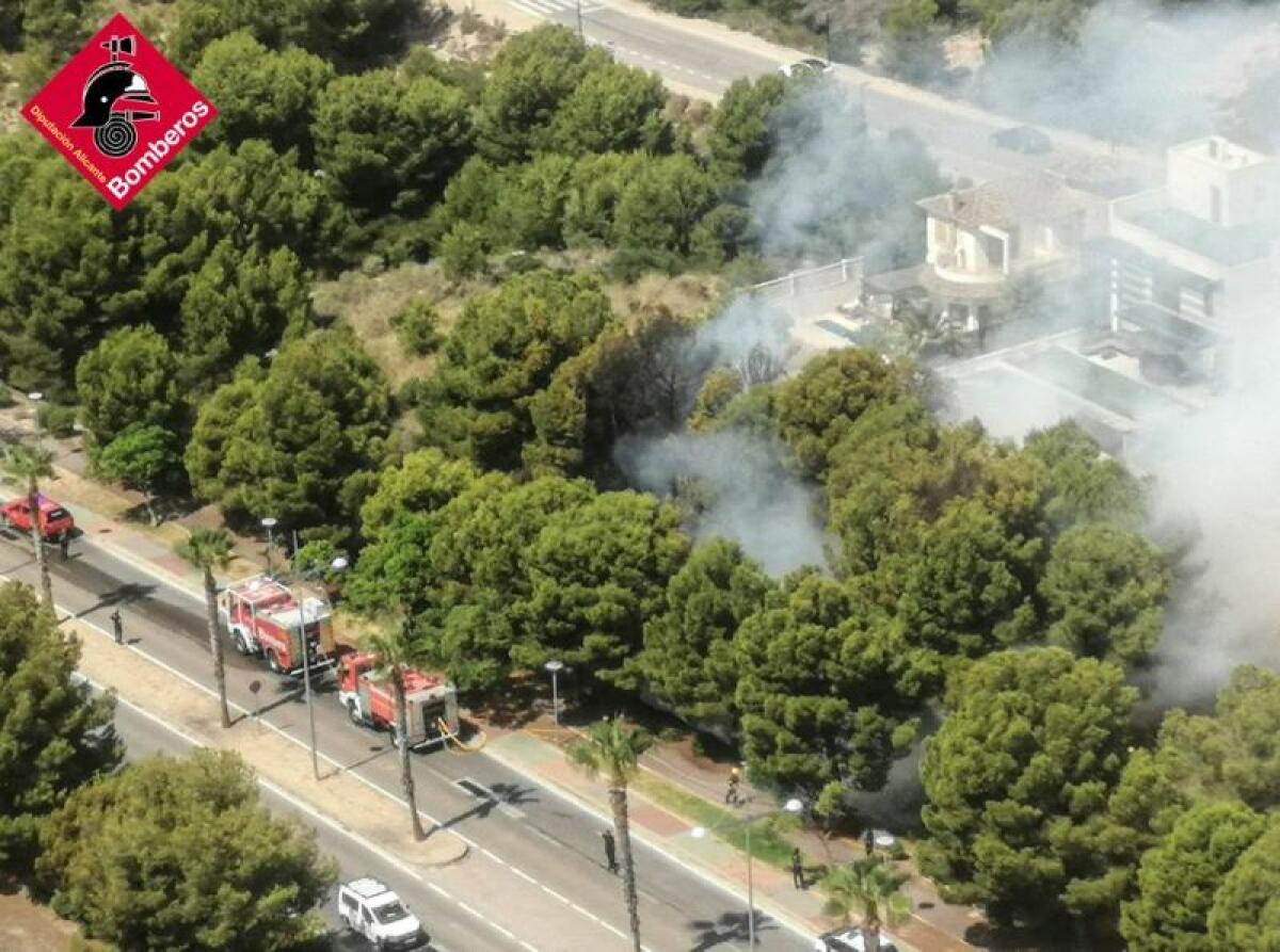 Sierra Cortina, Finestrat.  Incendio de pinocha fundamentalmente, restos vegetales de hoja de pino y vegetación que cubre el suelo, mas vegetación y pino de la zona 