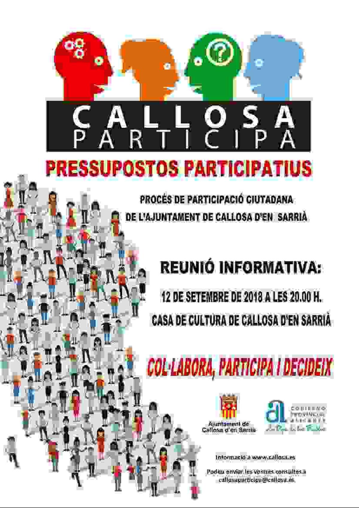   Callosa &middot; El Gobierno local celebra ma&ntilde;ana la primera reuni&oacute;n informativa sobre los presupuestos participativos de 2019