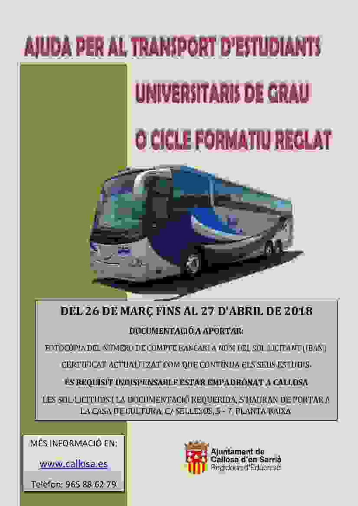  Callosa &middot; El Ayuntamiento convoca ayudas al transporte de estudiantes universitarios y de Ciclos Formativos