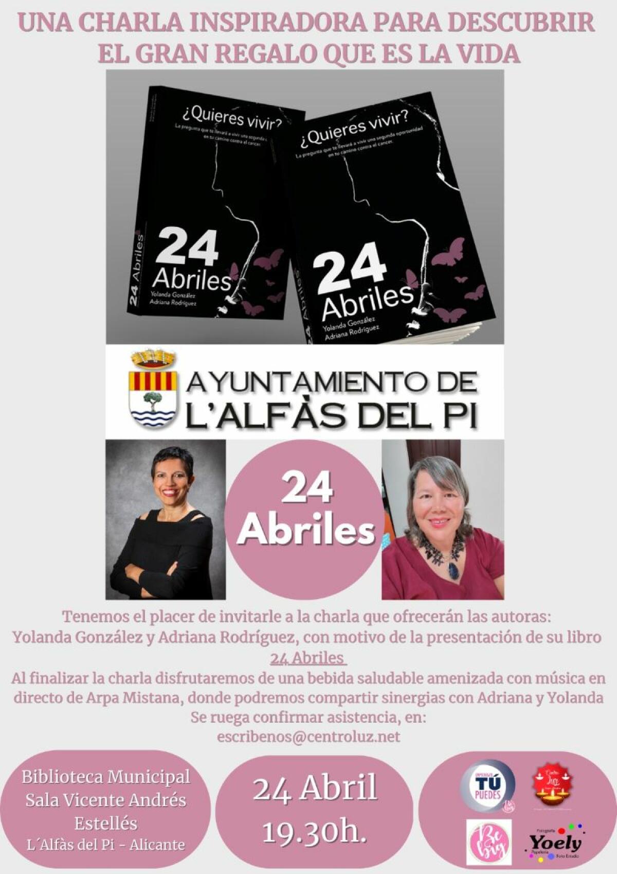 Yolanda González y Adriana Ramírez presentan ‘24 abriles’ el próximo lunes en la Biblioteca Municipal de l’Alfàs