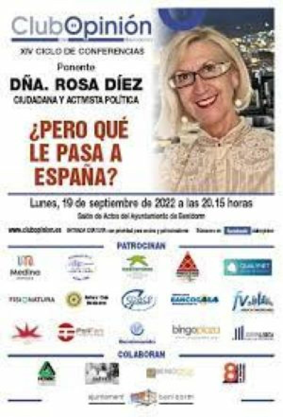 Rosa Díez ponente del Club de Opinión de Benidorm para este mes de septiembre