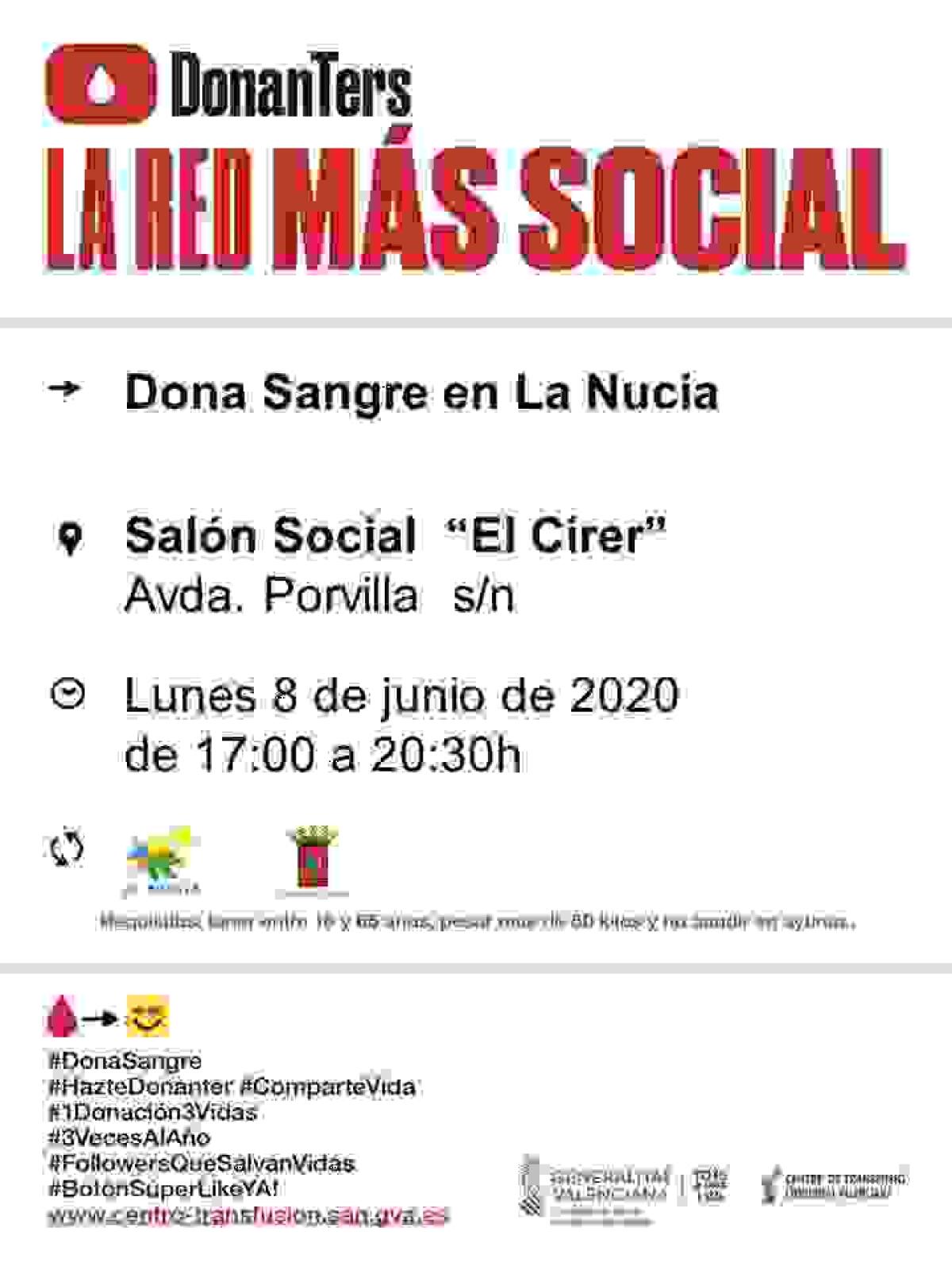 Donaci&oacute;n de Sangre en el &ldquo;Cirer&rdquo; el pr&oacute;ximo lunes 8 de junio.