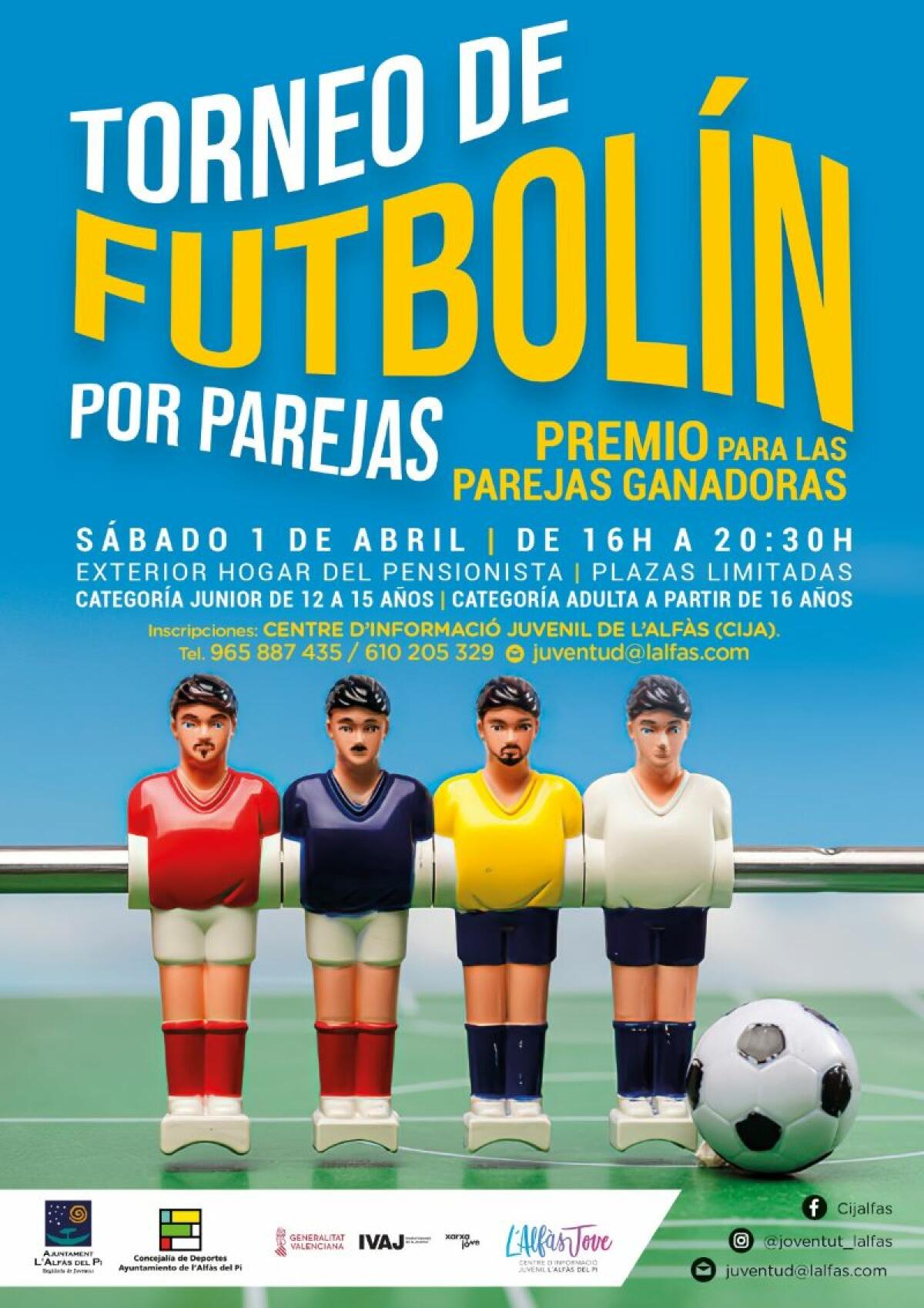 Participa este sábado en el Torneo de Futbolín por Parejas organizado por Juventud de l’Alfàs