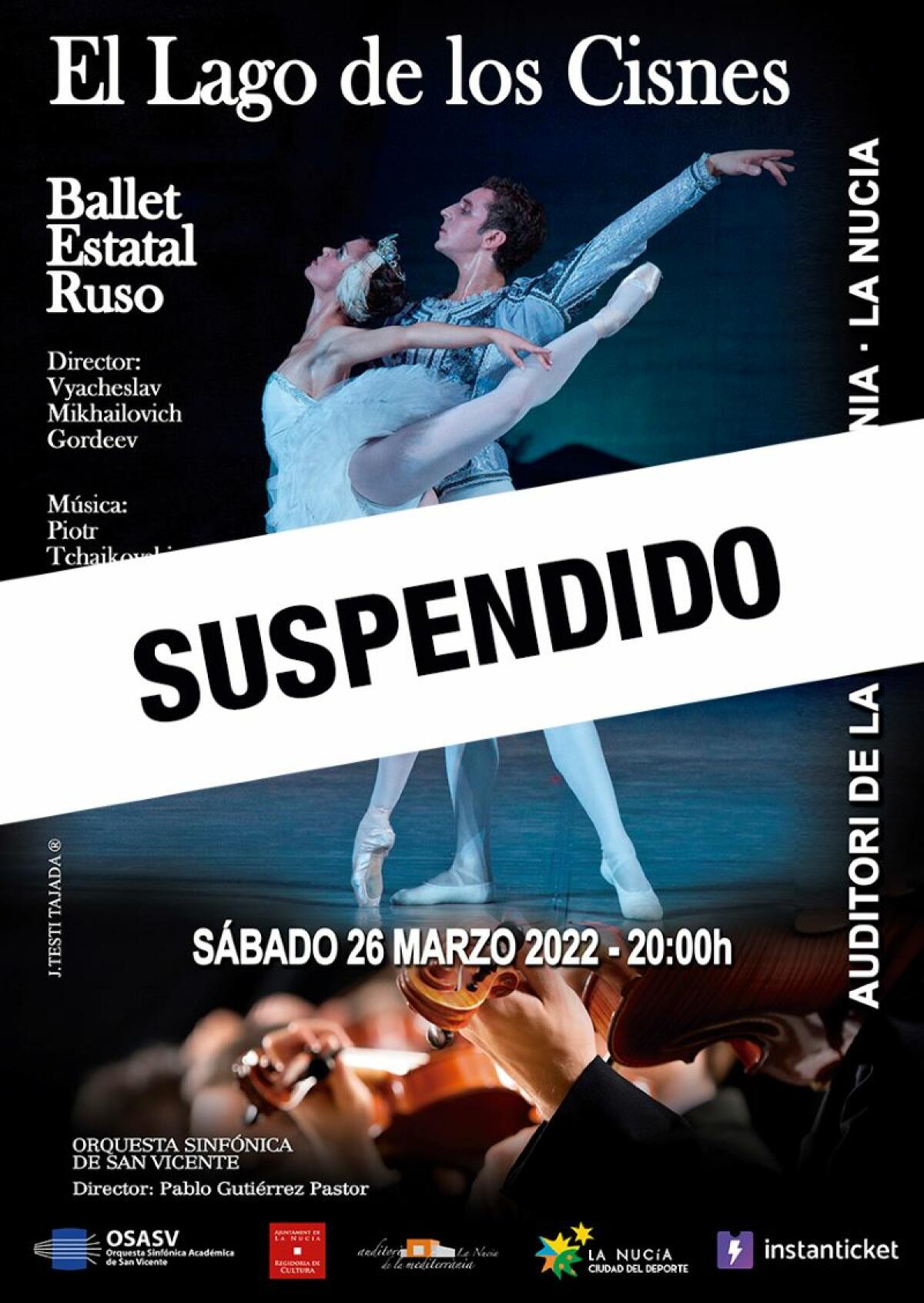 Suspendida la actuación de “El Lago de los Cisnes” del Ballet Estatal Ruso