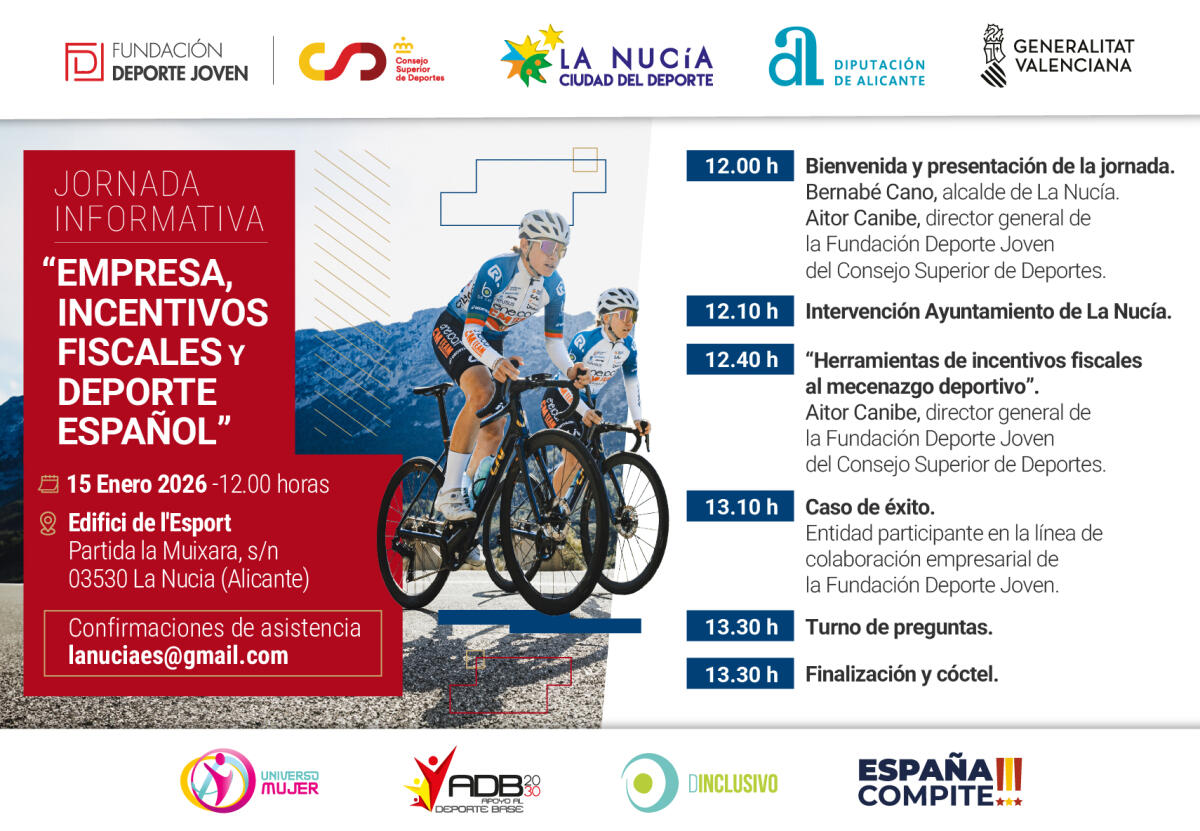 La Nuc&iacute;a acoger&aacute; una jornada informativa sobre &ldquo;Empresa, Incentivos Fiscales y  Deporte Espa&ntilde;ol&rdquo;