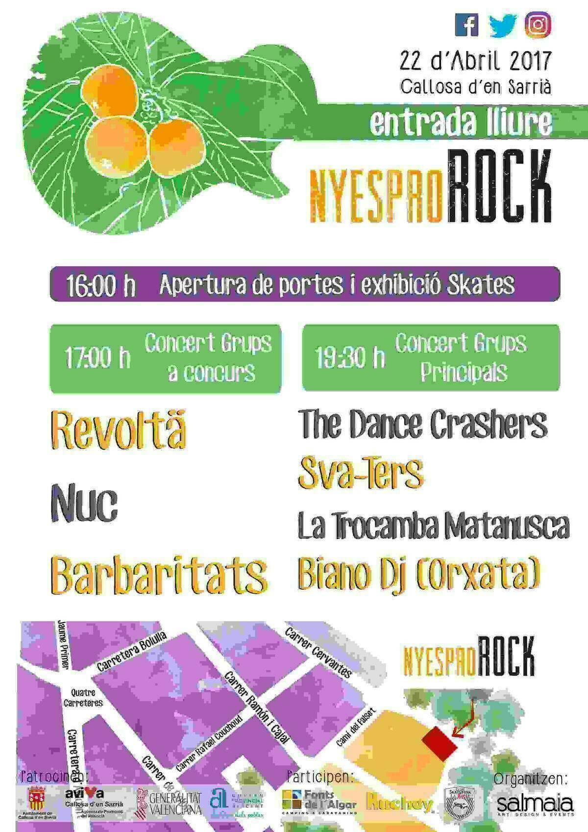 La Concejal&iacute;a de Juventud del Ayuntamiento de Callosa d&rsquo;en Sarri&agrave; presenta el cartel definitivo del festival Nyesprorock
