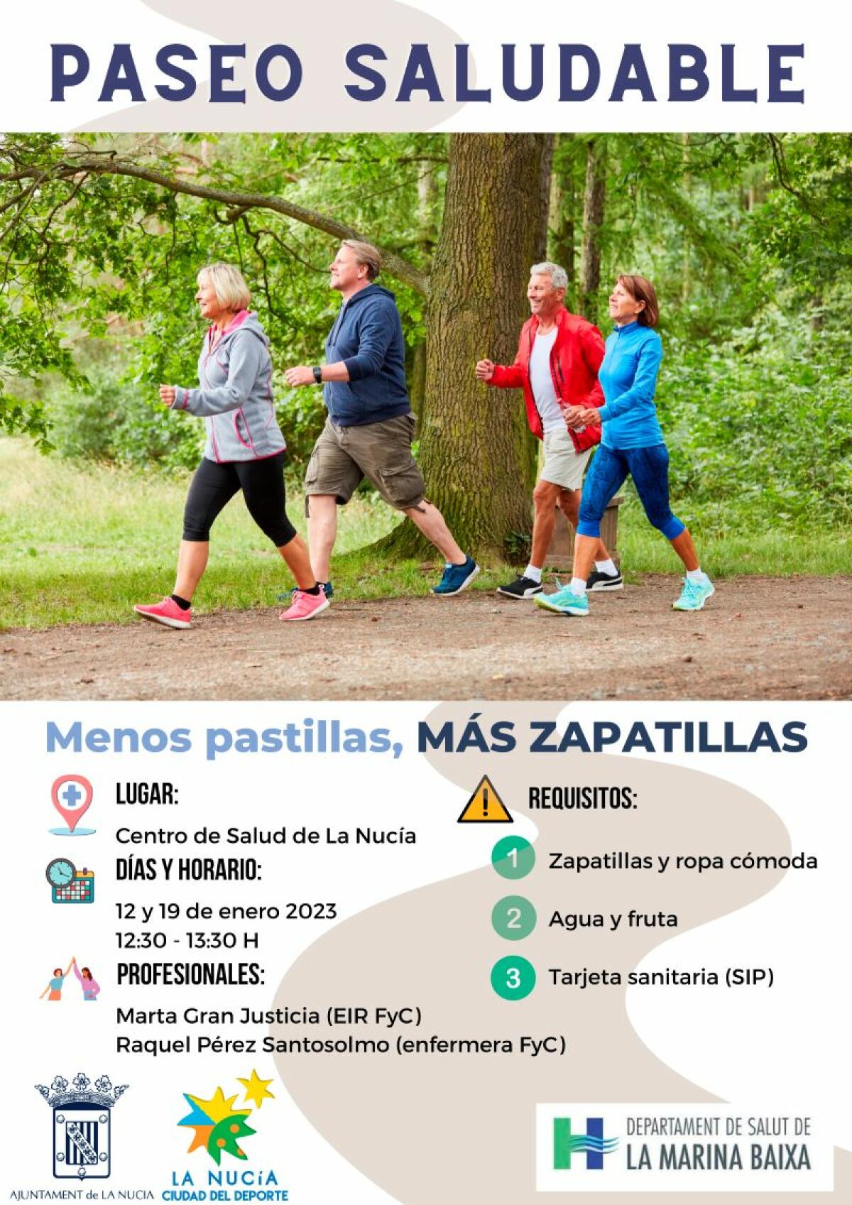 El primer paseo saludable “Menos pastillas, más zapatillas” será mañana