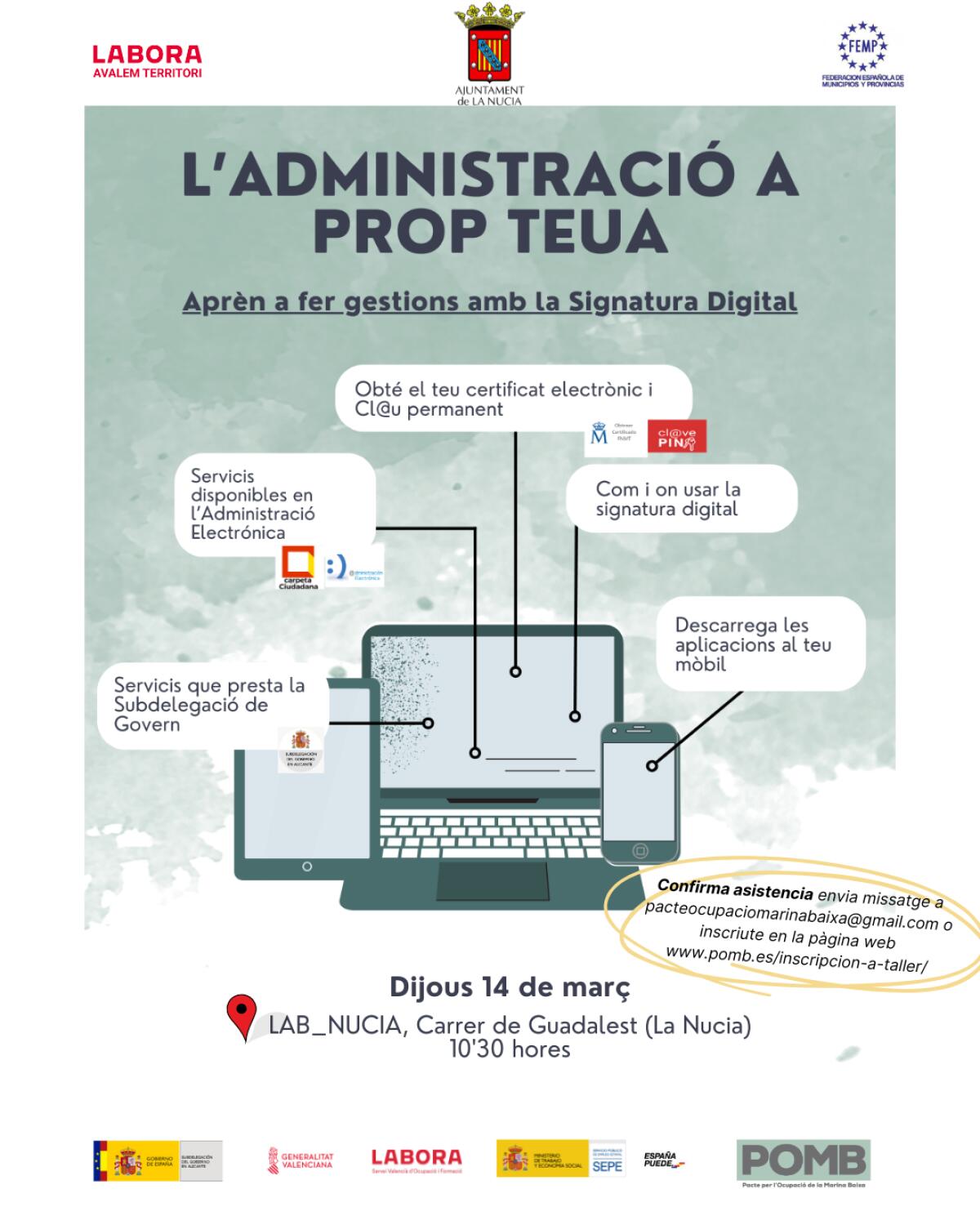 Lab_Nucia acogerá un taller sobre gestiones y servicios con Firma Digital