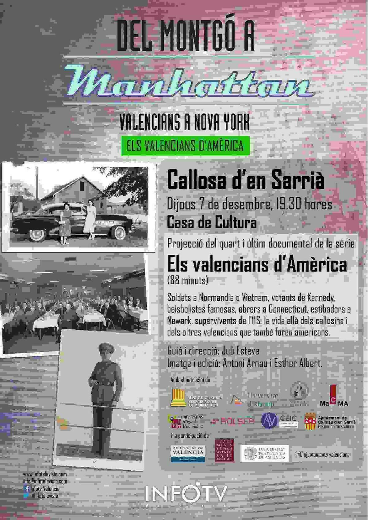Callosa &middot; La Casa de Cultura proyecta el cuarto cap&iacute;tulo de de &lsquo;Del Montg&oacute; a Manhattan. Valencians a Nova York&rsquo;