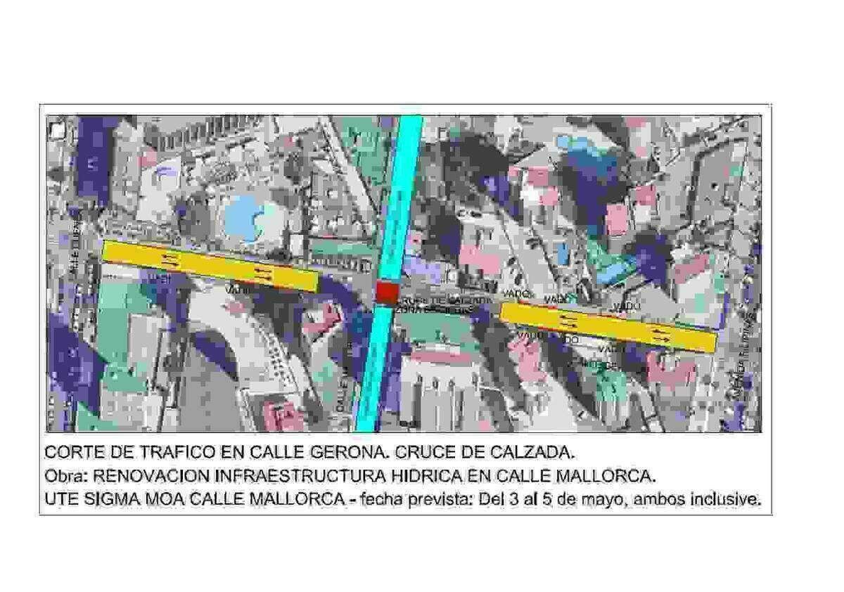 El tramo de la calle Gerona entre Filipinas y Cuenca estará cortado al tráfico tres días por las obras de Mallorca