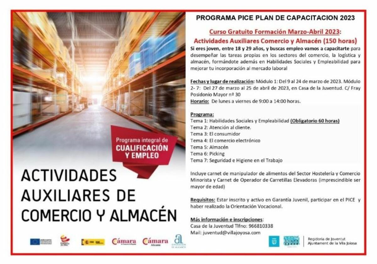 Juventud lanza un curso gratuito de Actividades Auxiliares de Comercio y Almacén con Carnet de Operador de Carretillas Elevadoras