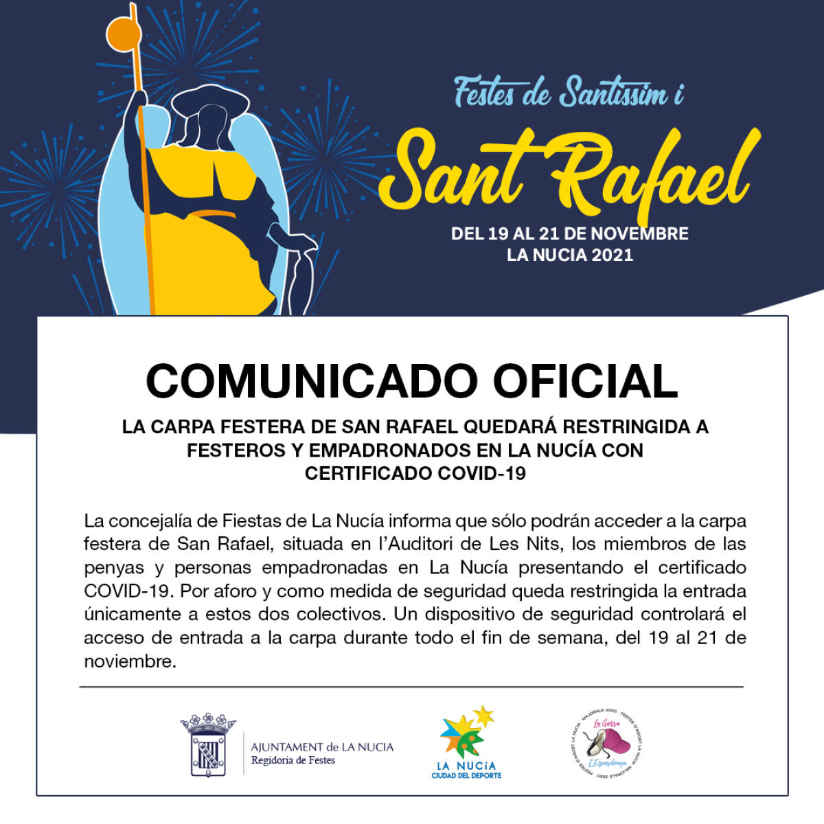 La Carpa Festera de San Rafael quedará restringida a festeros y empadronados en La Nucía con certificado COVID