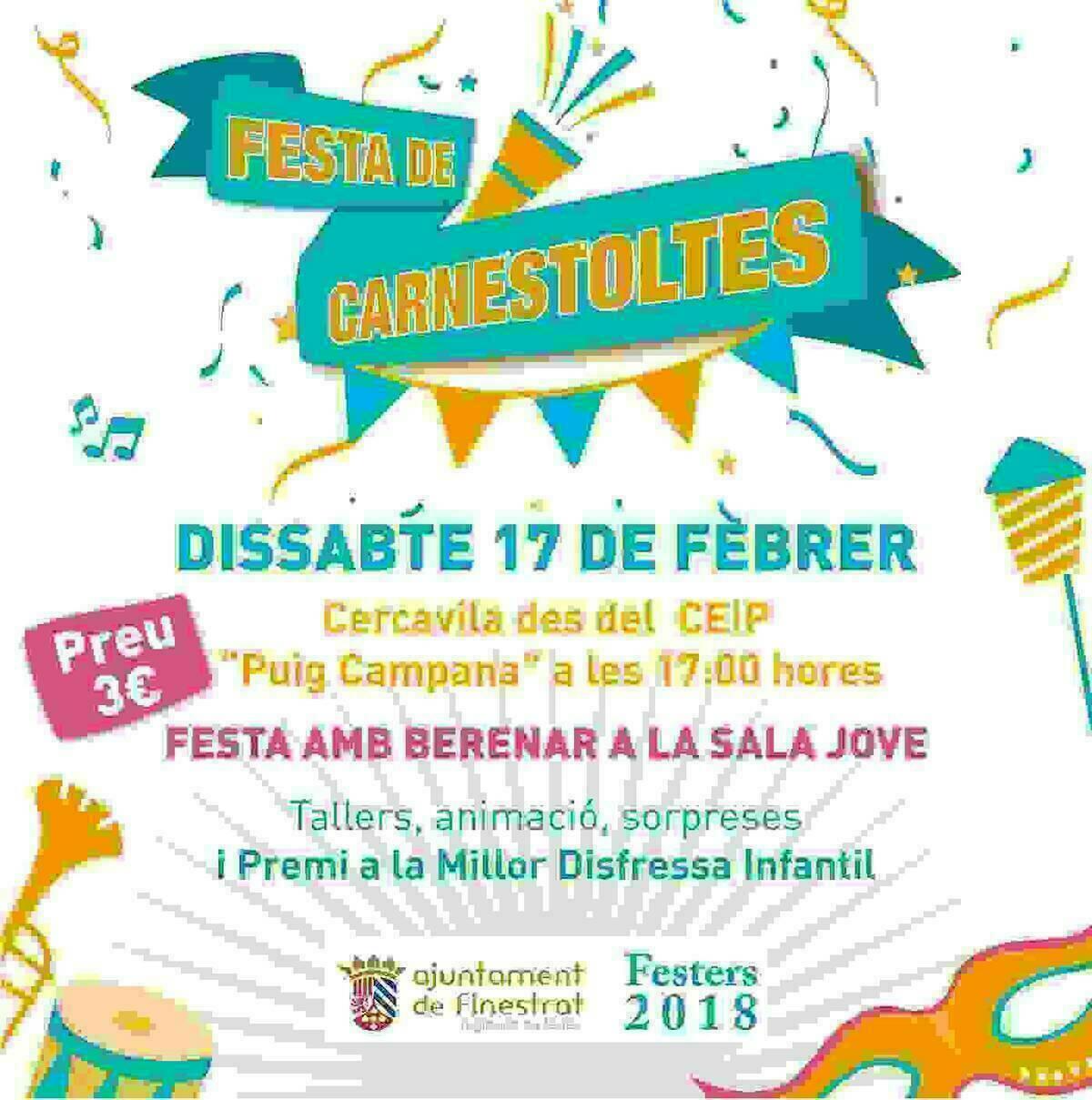 El carnaval llega este s&aacute;bado a Finestrat con un desfile por las calles del casco hist&oacute;rico y una fiesta infantil en la sala joven