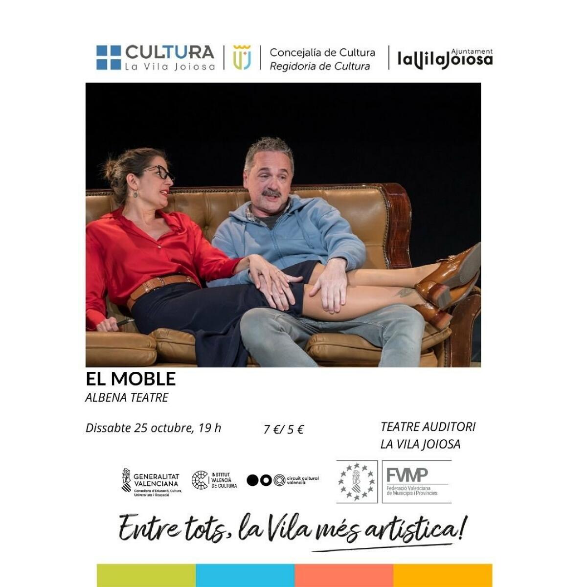 La comedia “El Moble”, de Albena Teatre, llega a Villajoyosa como un reflejo humorístico de los conflictos de pareja 