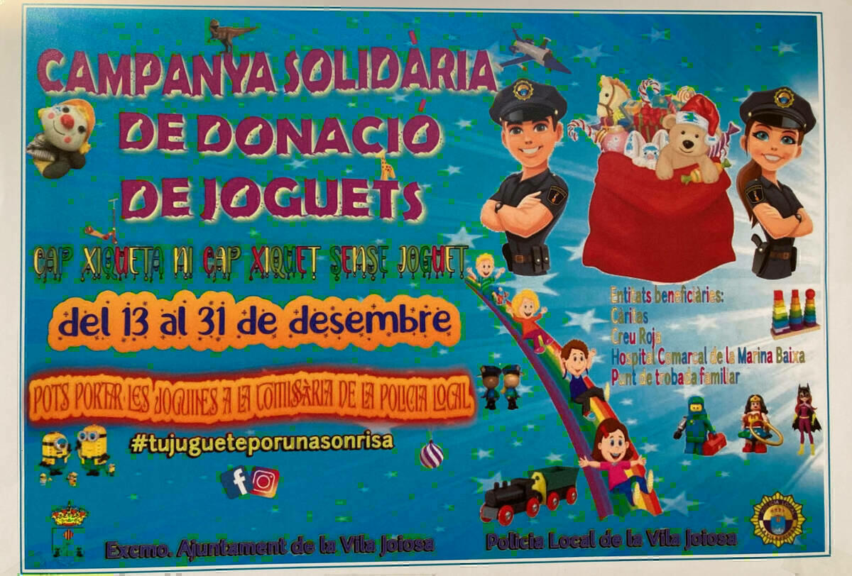 La Policía Local de la Vila Joiosa recoge más de 1.000 juguetes para los niños y niñas desfavorecidos