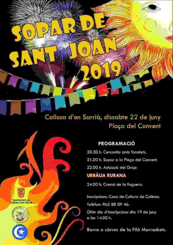 Callosa d’en Sarrià adelantará un día el tradicional Sopar de Sant Joan para no coincidir con la celebración del Corpus 