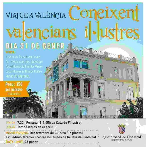 &Uacute;ltimas plazas para participar en la visita &ldquo;coneixent valencians il&bull;lustres&rdquo; que organiza la concejal&iacute;a de Cultura de Finestrat 