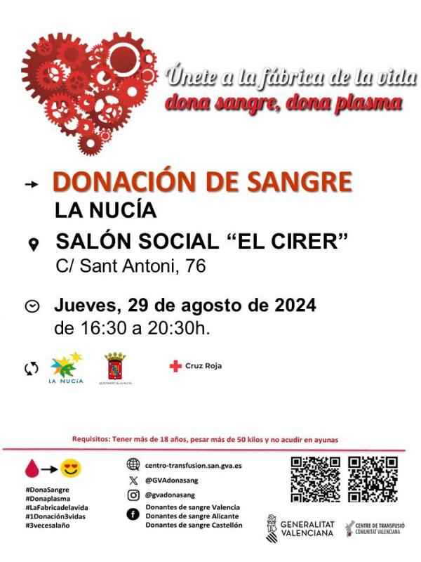 Este jueves 11ª Donación de Sangre del año en La Nucía 