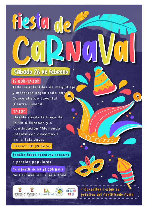 VUELVE EL CARNAVAL A FINESTRAT. EL DÍA 26 DE FEBRERO GRAN FIESTA POR EL CENTRO HISTÓRICO 