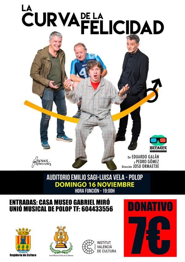 TEATRO POLOP:  LA CURVA DE LA FELICIDAD el DOMINGO 16 DE NOVIEMBRE A LAS 19 H EN EL AUDITORIO EMILIO SAGI - LUISA VELA.