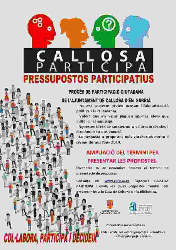 Callosa &middot; Se ampl&iacute;a el plazo para que los ciudadanos presenten propuestas de inversiones a los presupuestos de 2019 