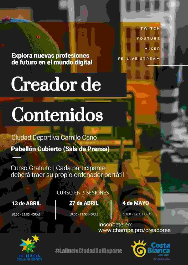 Curso gratuito de “Creador de Contenidos”  en #LaNuciaCiudadDelDeporte 