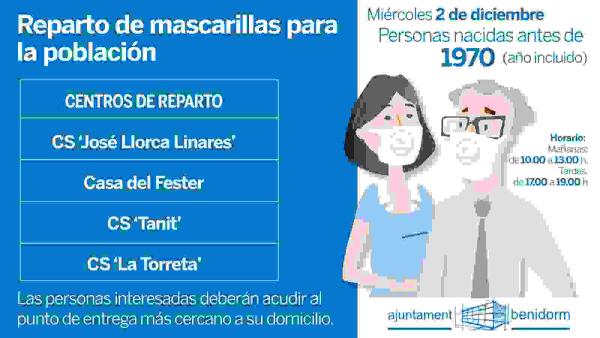 El Ayuntamiento realiza este miércoles un nuevo reparto de mascarillas entre los nacidos antes de 1970