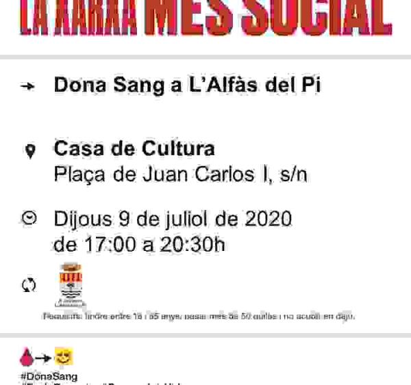 Campa&ntilde;a de donaci&oacute;n de sangre este jueves 9 de julio en la Casa de Cultura de l&rsquo;Alf&agrave;s. 