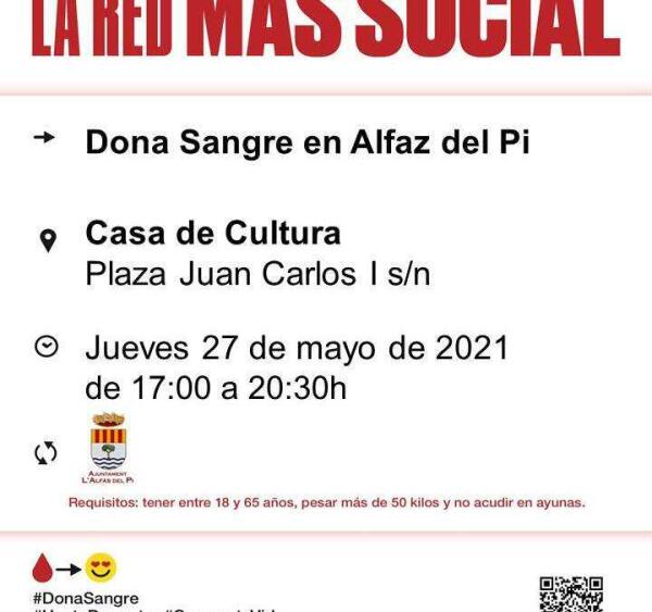 Esta tarde puedes donar sangre en la Casa de Cultura de l’Alfàs del Pi 