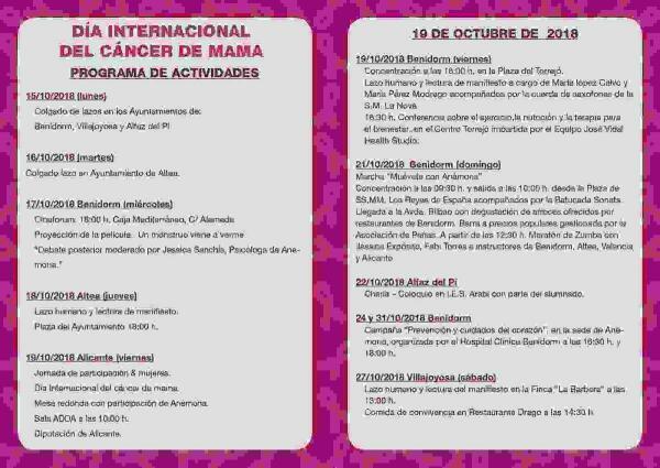 An&eacute;mona prepara actividades en Benidorm y comarca con motivo del D&iacute;a Internacional del C&aacute;ncer de Mama