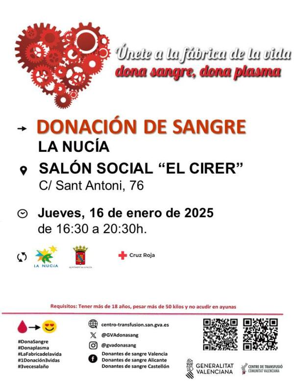 La Nucía acoge la primera donación de sangre de 2025 el próximo jueves