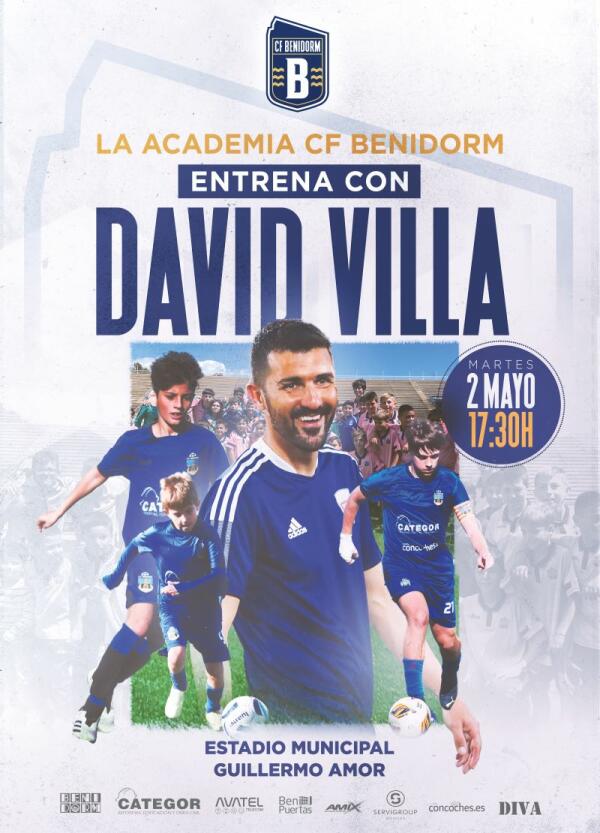 Asistencia libre para ver el entrenamiento de los actuales canteranos del CF Benidorm con David Villa 